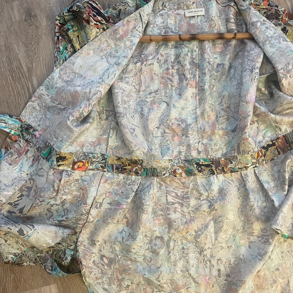 Dries Van Noten Silk Marbled Patchwork Wrap Tunic - image 6